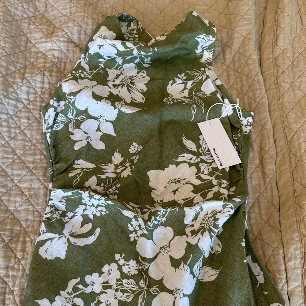 Brand new with tags Reformation olive casette linen long dress